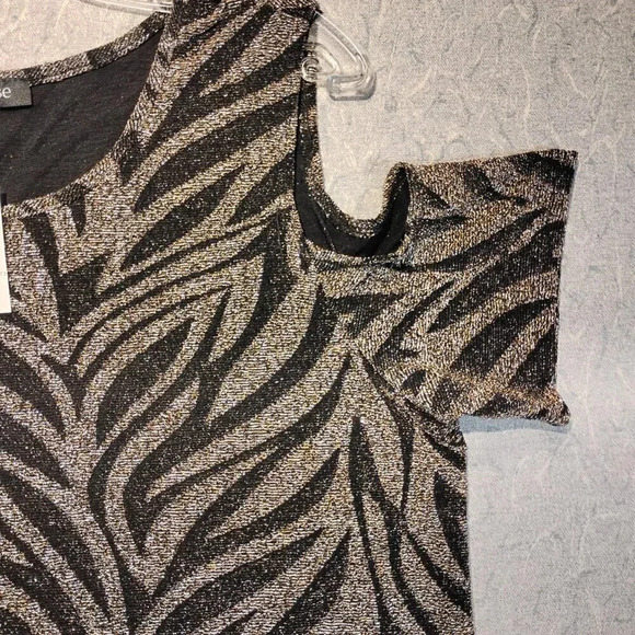 Eclipse NWT Women's Cut Out Sleeves Sparkly Black & Gold Blouse Size Large - Picture 7 of 12